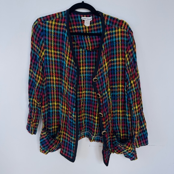 Colored patchwork jacket with black buttons (fits like a M) - Picture 1 of 4